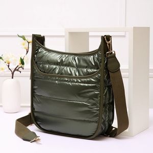 Green Puffer Cross Body Bag Purse Womens Fashion Accessory Statement Quilted